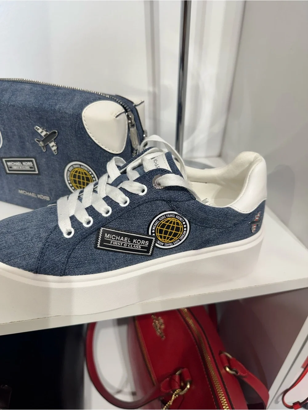 Michael Kors Denim Patch Platform Sneakers in Blue and White